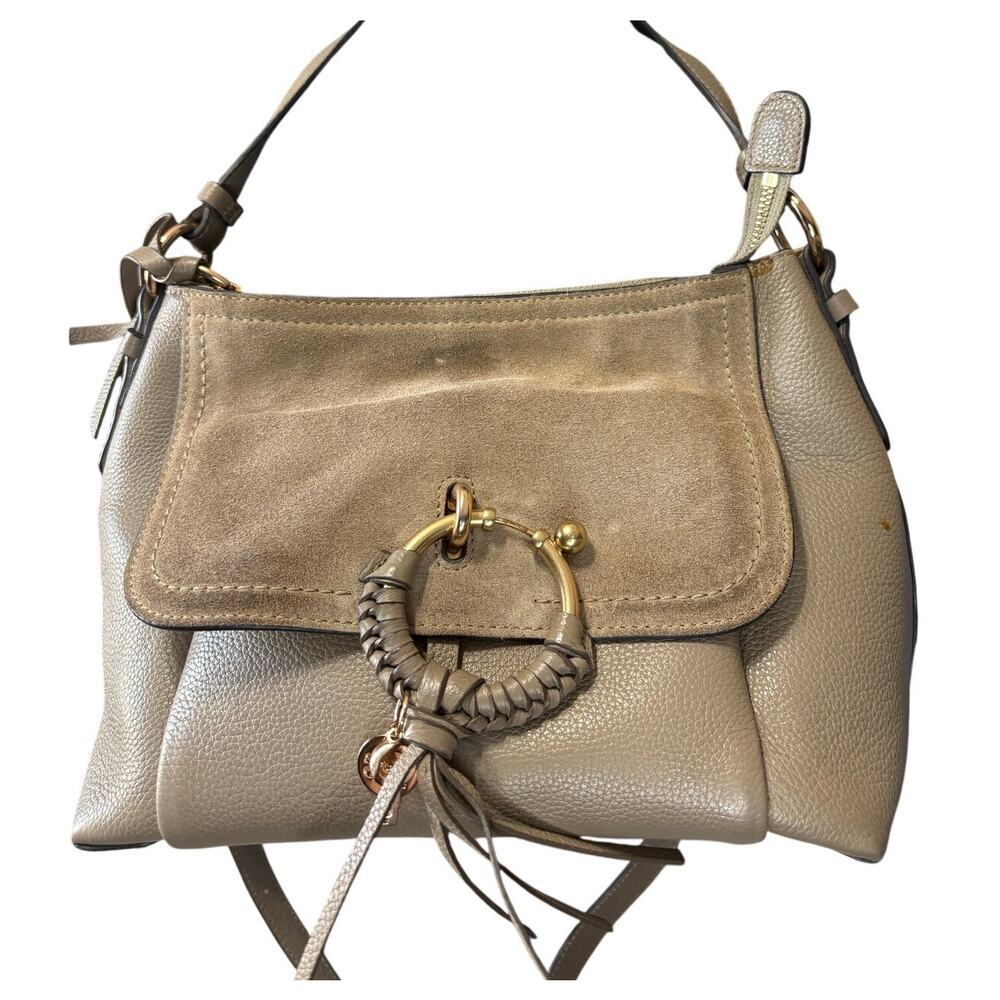 See by Chloé Joan Small Crossbody Bag | Taupe / Greige Leather Gold Ring
